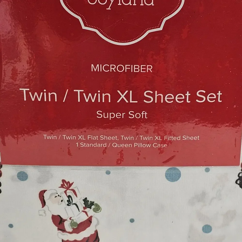New Joyland Microfiber Twin XL Sheet Set Super Soft Santa Christmas Retro